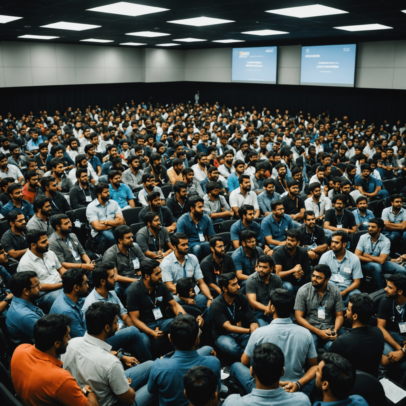 Promotional image for India Game Developers Conference showing a crowded auditorium with game developers networking