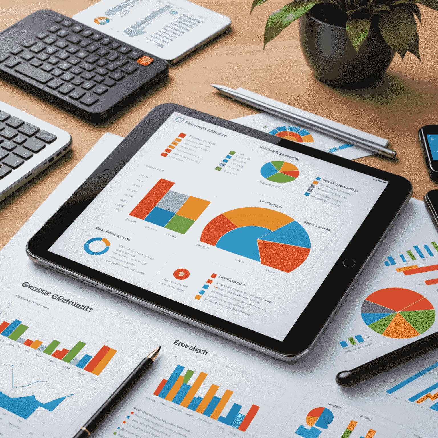 Visual representation of market analysis with graphs, charts, and icons of mobile devices showing growth trends in the Indian mobile gaming industry