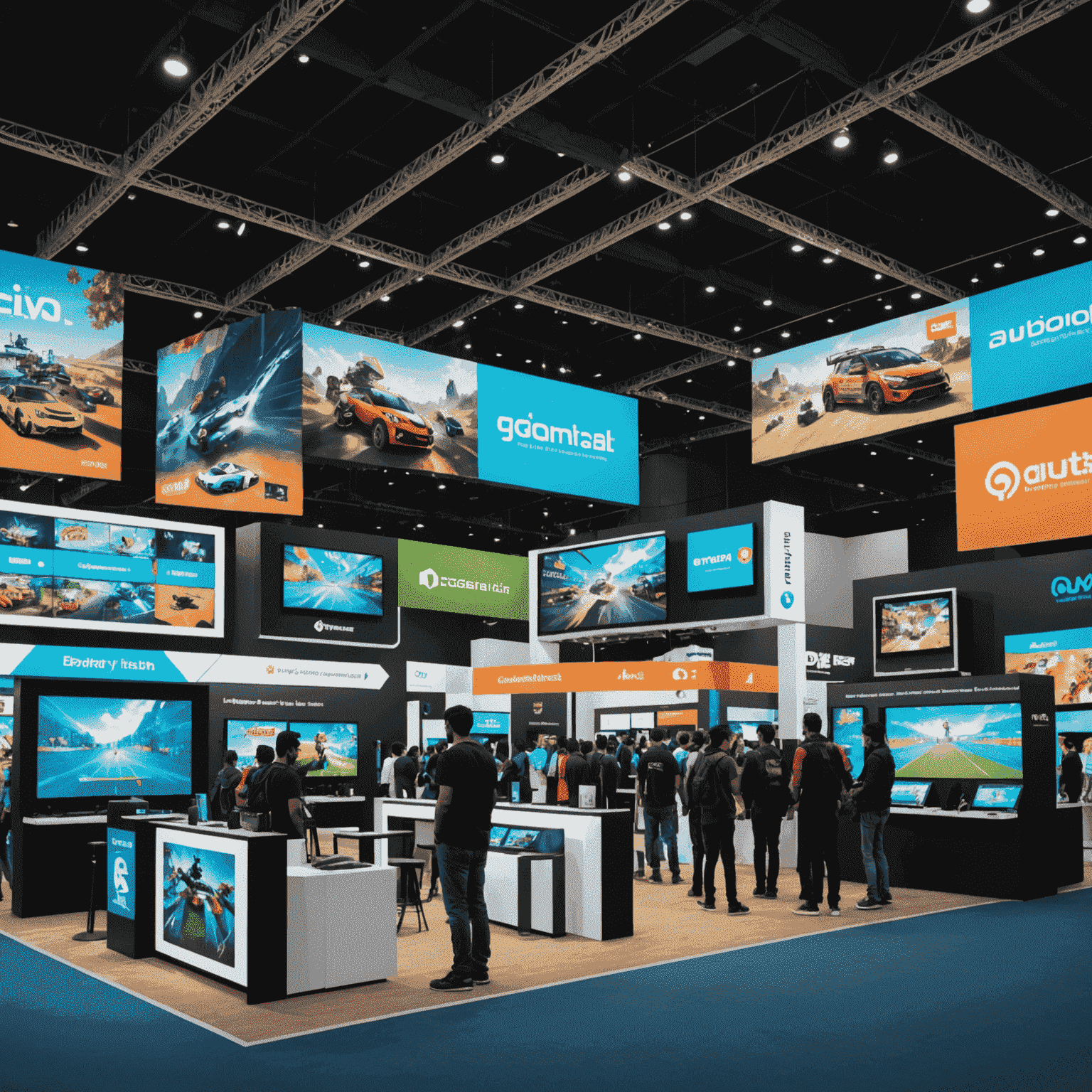 Exhibition hall filled with booths showcasing latest gaming technologies and Indian mobile games